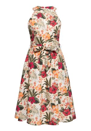 Robe Tropicale "Hawaiian Flowers" Ecru