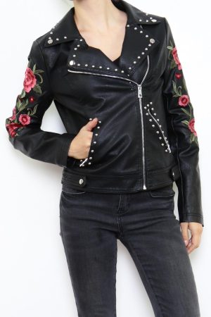 Veste Simili Cuir "Rock Flowers"