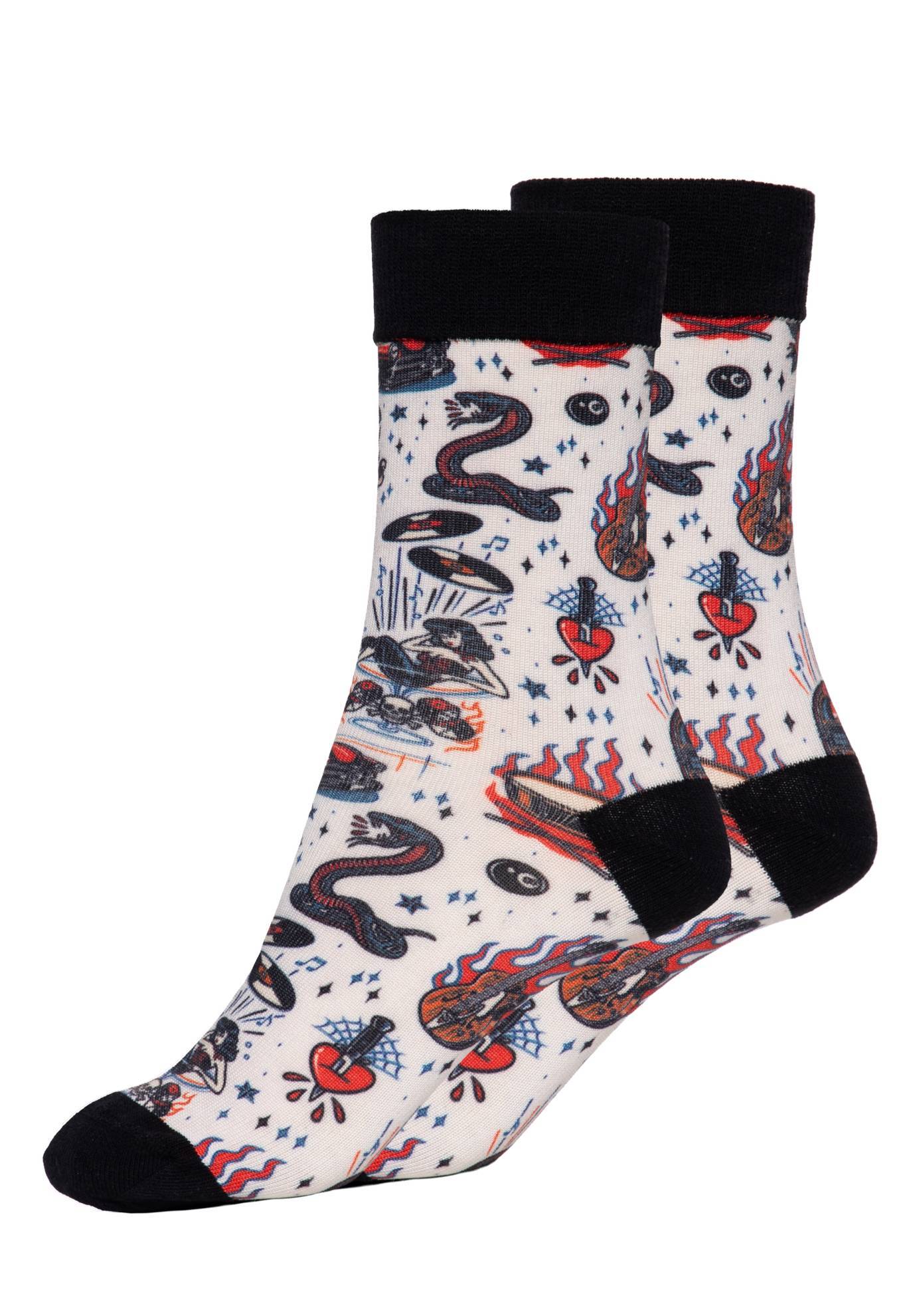 Chaussettes Rockabilly Femme "Rock'n'Roll" Blanc