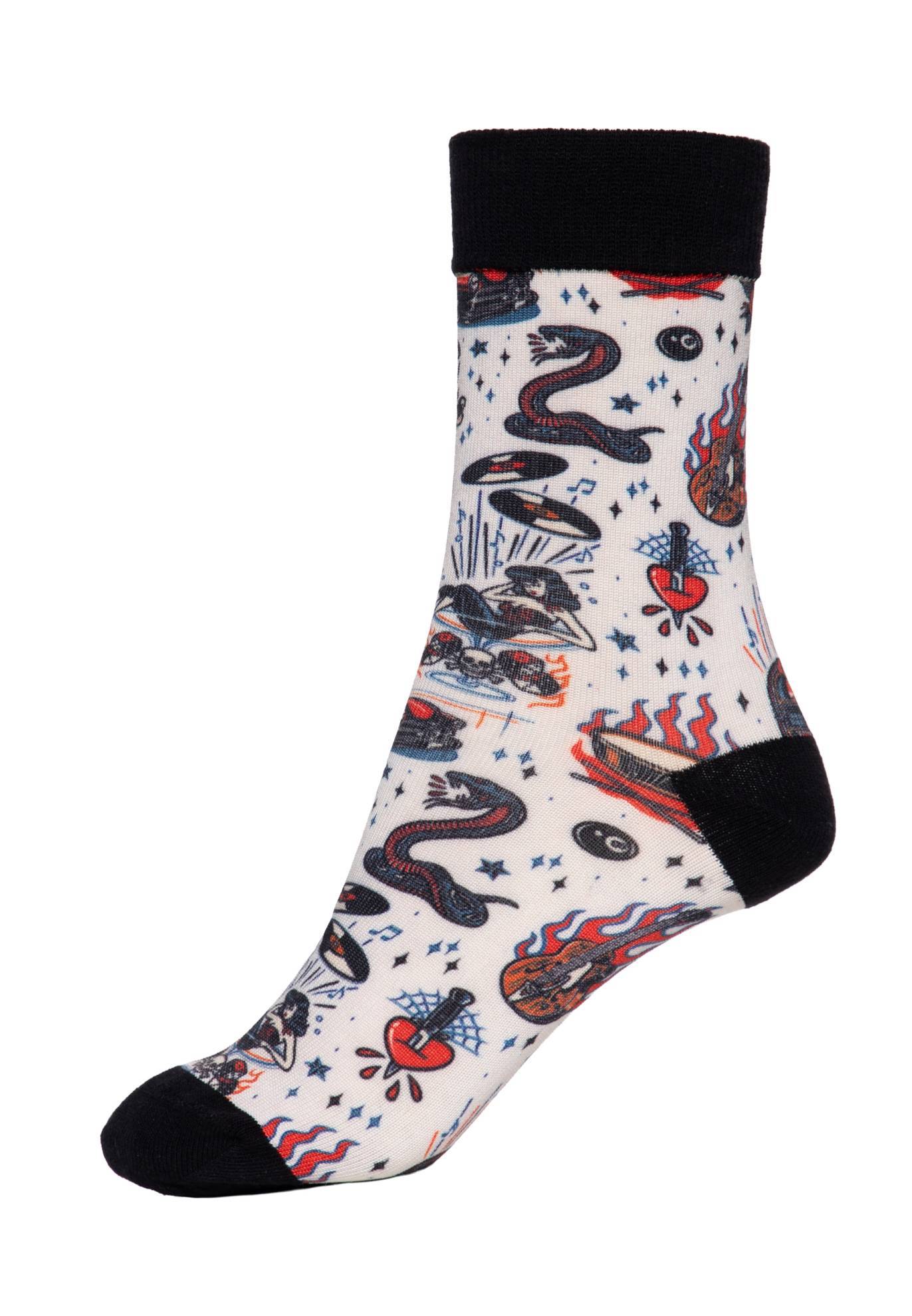 Chaussettes Rockabilly Femme "Rock'n'Roll" Blanc – Image 2