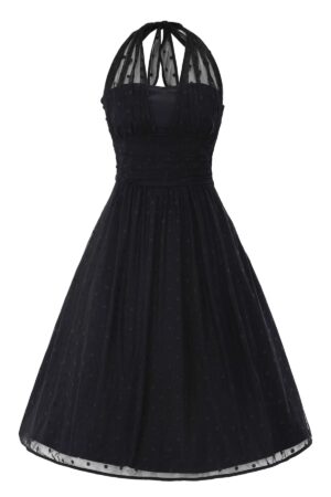 Robe Dos Nu "Dorothea Black Polka Mesh"