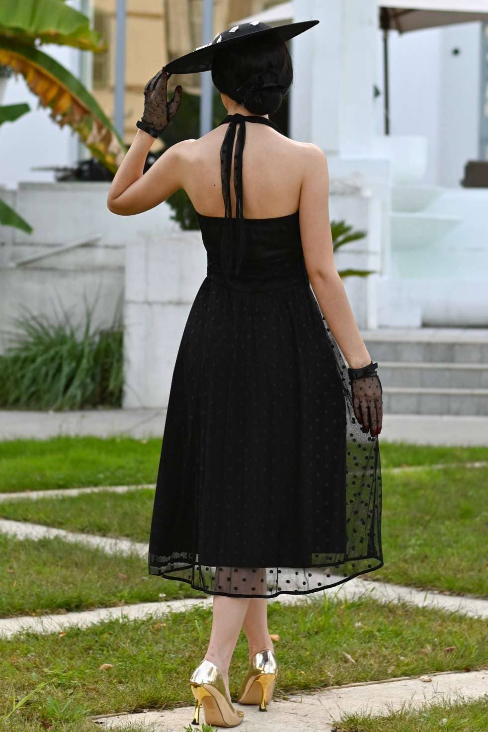 Robe Dos Nu "Dorothea Black Polka Mesh" – Image 5