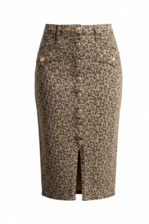 Jupe Crayon Jeans Extensible "Leopard"